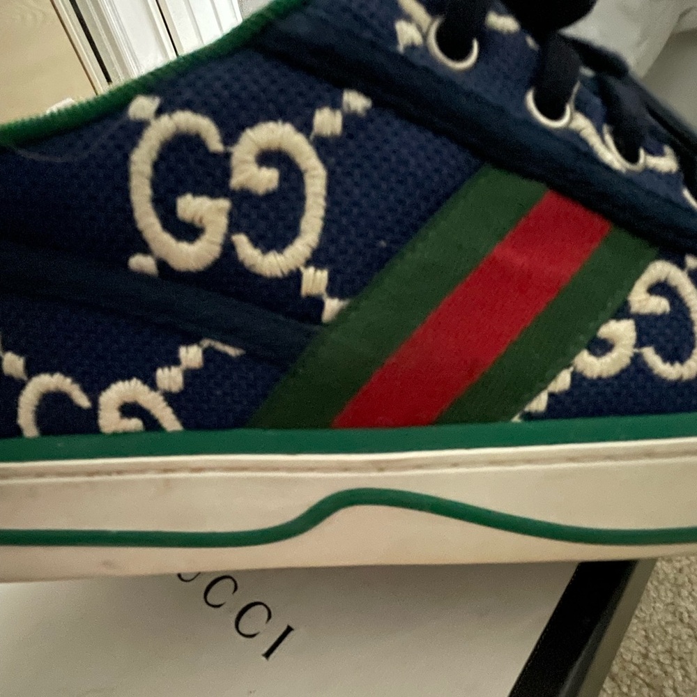 Gucci Navy and Green Tennis Shoes 👟 Sneakers unisex Great! Authentic